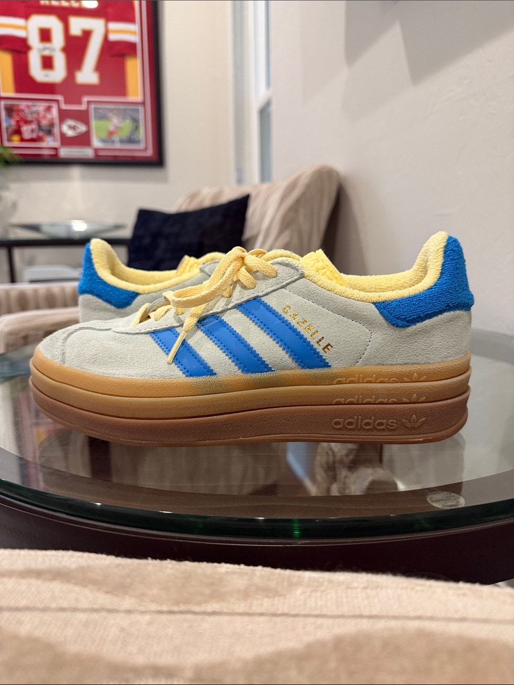 adidas Gazelle Platform Sneakers in Cream, Blue & Yellow